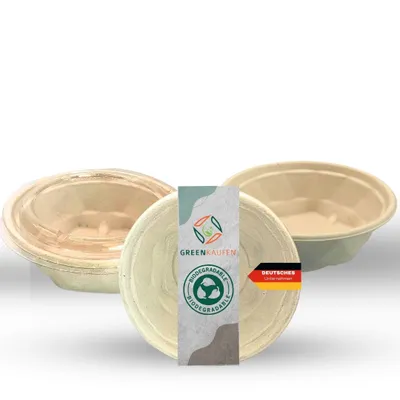 Produktbild von Greenkaufen®Einweg salatschale mit deckel 300 stück (650ml) Bagasse Nachaltige schüssel Kraft Robust riesschale Sushi gemuse obstschalen