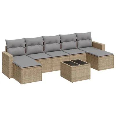 Produktbild von vidaXL 8-tlg. Garten-Sofagarnitur mit Kissen Beige Poly Rattan
