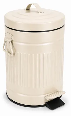 Imagen del producto de Relaxdays, cubo de cosméticos de 5 litros, diseño retro, sistema de cierre automático, cubo interior extraíble, metal, cubo para el baño, color beige, Imagen generada por IA