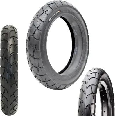 Three views of a black bicycle tire on a white background.