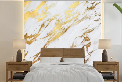 Produktbild von MuchoWow® Fototapete für Wohnzimmer oder Schlafzimmer Wandtapete Vinyl Motivtapete Marmor - Weiß - Gold - Luxus - 280x280 cm - Hintergrundbild
