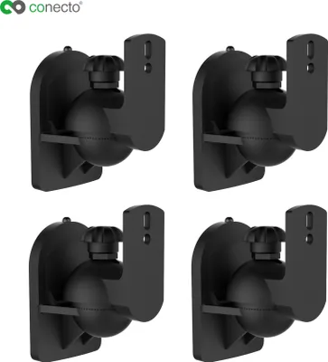 Produktbild von conecto CC50297 Lautsprecher Universal-Wandhalterung, neigbar: -20° bis 20°, schwenkbar: -70° bis 70°, Wandabstand: 64mm, Traglast: max. 3,5kg, 4er-Set, schwarz