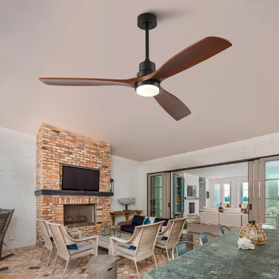 Immagine prodotto di Ventilatore a soffitto - 150 cm, 3 pale in legno massello, motore DC silenzioso, luci LED dimmerabili e telecomando