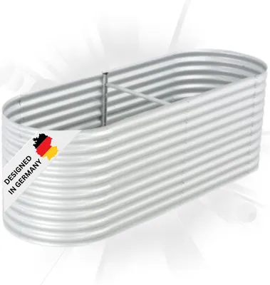 Produktbild von DELUKE® rundes Hochbeet für Garten BLUMO | Verzinkter Stahl | Wetterfest | Gartenbeet rund Kräuterbeet Blumenbeet Frühbeet für Garten Gemüsebeet, 240x80x81cm, Silber
