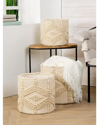 Image de Gilde, ensemble de 3 paniers, cylindriques, modèle Jamal, en tissu, couleur naturelle, quantité : 1, dimensions : diamètre 37 cm, hauteur 35 cm, référence : 51560