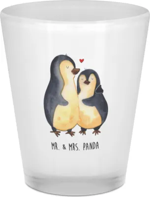 Produktbild von Mr. & Mrs. Panda Schnapsglas Pinguin umarmen - Transparent - Geschenk, Likör Glas, Verknallt, Hochzeitstag, Liebe, Shot, Stamper, Verlobung, glücklich, Umarmung Verliebt