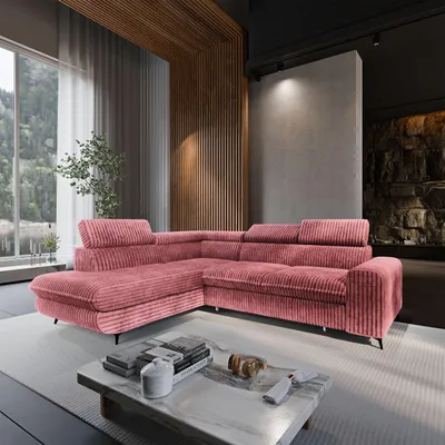 Produktbild von Masseno Ecksofa VELISS mit Schlaffunktion L-Form, Sofa mit Bettkasten, Wohnzimmersofa, Couch, Soffa, Bettsofa, Couchgarnitur- Rosa, TILIA 62