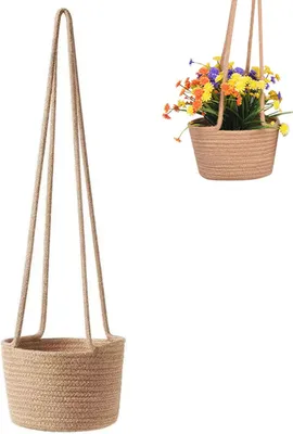 Imagen del producto de Cesta para plantas hecha de cuerda de algodón, con un diámetro de 20 cm, colgante, apta para interiores y exteriores