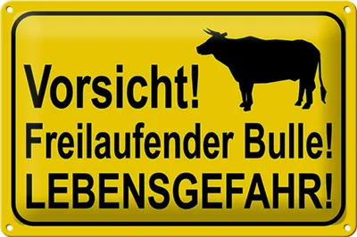 Produktbild von Blechschild Hinweis 30x20cm Vorsicht freilaufender Bulle