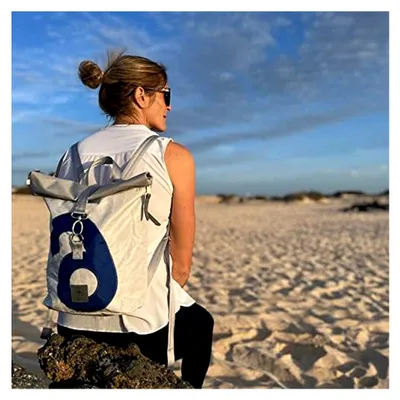 Produktbild von Grad Möwe Wickel-Rucksack Segeltuch weiß-grau, Zahl blau