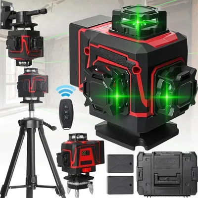 Obrázek produktu pro 4D 16-řádkový křížový laser – 360° samonivelační laser – vertikální a horizontální – stativ 1 m – 2 akumulátory 2400 mAh – zástrčka EU – verze R