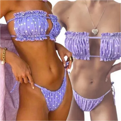 Immagine prodotto di Costume da bagno a due pezzi con fascia bandeau viola bikini da sole L