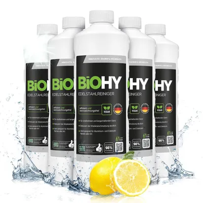 Produktbild von BiOHY Edelstahlreiniger + Dosierer, Edelstahlpflege, Edelstahl Politur, 6 x 1 l
