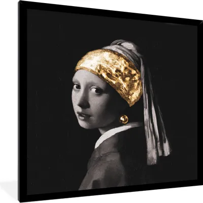 Produktbild von MuchoWow® MuchoWow® Gerahmtes Poster Das Mädchen mit dem Perlenohrring - Vermeer - Gold 40x40 cm - Poster mit zchwarzem Bilderrahmen - Mit Rahmen - Wanddekoration Schlafzimmer