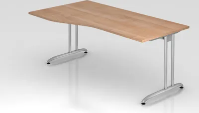 Produktbild von Schreibtisch Markku | Nussbaum | BxT 180x100/80cm | Arbeitshöhe 72cm | höhenjustierbar 0-10 mm | C-Fuß-Gestell Silber | Rechteckform