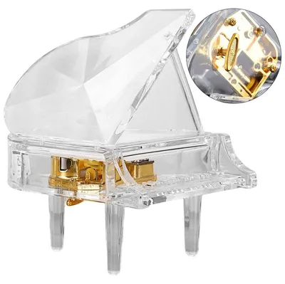 Produktbild von Klavier-Spieluhr, mechanische Klavier-Spieluhr mit Aufziehmechanismus, transparentes Acryl-Klavierornament, romantisches Geschenk für Mädchen/Damen.