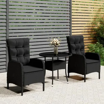 Produktbild von "2026 Promotion" 3-tlg. Garten-Bistro-Set - mit Tisch und Stühlen - Poly Rattan Schwarz - Gartenmöbelset CC3430