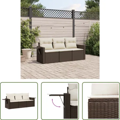 Produktbild von The Living Store 3-tlg. Garten-Sofagarnitur mit Kissen Braun Poly Rattan