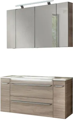 Produktbild von Fackelmann LUXOR Badmöbel Set 7-teilig 120 cm, Braun + LED-Spiegelschrank + Schränke verspiegelt + Unterschrank