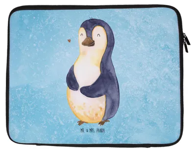 Produktbild von Mr. & Mrs. Panda Hülle Laptop Pinguin Diät 27 x 36 cm - Eisblau - Geschenk, Laptoptasche, Sleeve, Bauch, Laptophülle, Tasche, Abnehmen