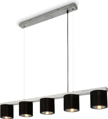 Immagine prodotto di Briloner Leuchten LURI - Lampade a sospensione - 4736054 - Regolabile in altezza - Silver-Crafted - Legno - Attacco E14 max. 25 Watt - 5 luci - 110 x 15 x 136 cm
