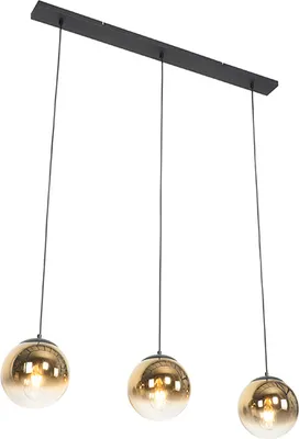 Produktbild von QAZQA - Art Deco Art Deco Hängelampe I Pendellampe I Pendelleuchte schwarz mit Gold I Messing länglich 3-flammig - Pallon I Wohnzimmer I Schlafzimmer - Glas Länglich - LED geeignet E27
