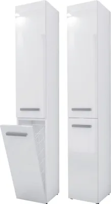 Produktbild von Badezimmerschrank 3xEliving Bagnoli SLIM VI weiß matt / weiß Hochglanz - Freistehender Schrank, Badezimmersäule, Regal, L: 30 cm, H: 174 cm, B: 30 cm