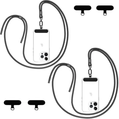 Produktbild von PolkaHome® Universelle Telefonkette – Verstellbare 160 cm Nylonkette mit 4 Pads, Schwarz