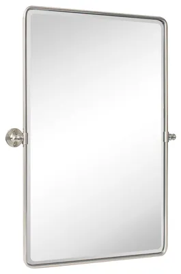 Image de Miroir de salle de bain TEHOME, 68,9 x 89,9 cm, finition nickel, cadre métallique, pivotant, pour montage à droite