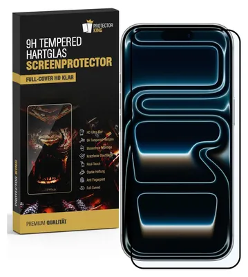 Product packaging and a smartphone screen protector are shown.