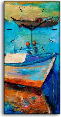 Produktbild von Leinwand Uhr Küche Wohnzimmer Bild 30x60 Bild Meer Boote bei Sonnenuntergang - schwarze Hände