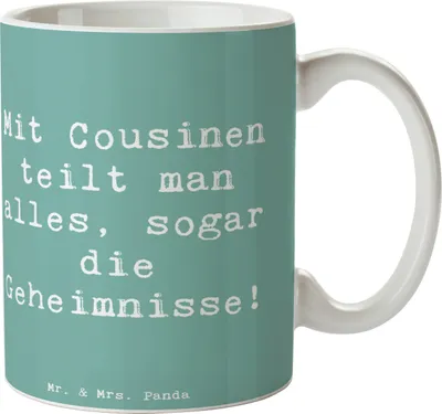 Produktbild von Mr. & Mrs. Panda Tasse Spruch Cousine Geheimnisse - Meeresbrise - Geschenk, herzerwärmende Sprüche, Familienbande, Bindung, Geburtstagsgeschenke, Freude, Kaffeebecher