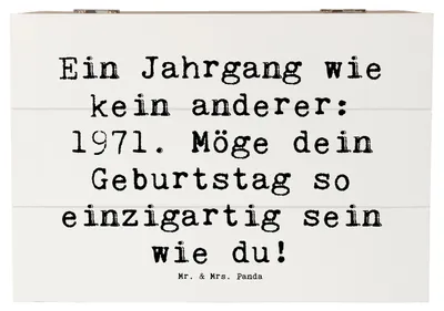 Produktbild von Mr. & Mrs. Panda Truhe Spruch 1971 Geburtstag 22 x 15 cm - Weiß - Geschenk, mit deckel, Einzigartigkeit feiern, Glückwunsch, Geburtstagsfeier, Alter, Box, fotobox, Kiste