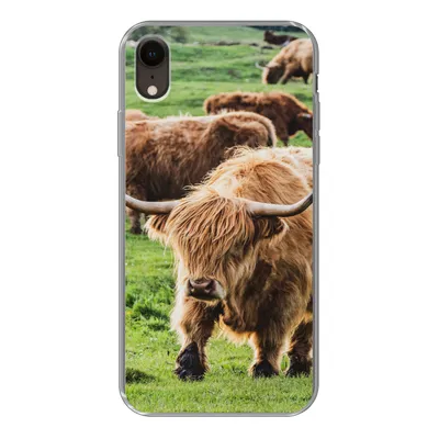 Produktbild von MuchoWow® Handyhülle Schutzhülle Hülle für iPhone XR Schottische Highlander - Tiere - Gras Silikon Softcase Handy Hülle - Schutzdeckel