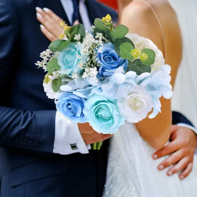 Kunstblumen-Brautstrauß, 20x24 cm, blau, für Hochzeit