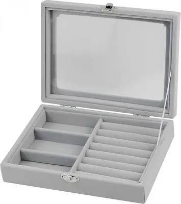 Produktbild von Herzberg HG-05330: Schmuck-Organizer aus Samt mit Glasdeckel, 3 Fächern + 7 Ringfächern