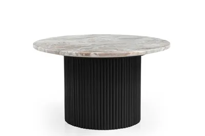 Produktbild von Marmoholz - Roma Beistelltisch rund Ø70 cm x H40 cm aus grauem Marmor und schwarzem Massivholz – eleganter Couchtisch im modernen Design