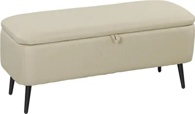 Image de Banc avec espace de rangement - Banc rembourré/ottomane - couvercle rabattable - pieds en acier - dimensions 101 x 38,5 x 44,5 cm - Beige