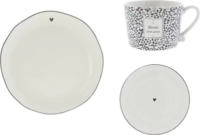 Produktbild von Kaffeeservice 24tlg. BLOOM mit Herz weiß schwarz 8 Personen Bastion Collections