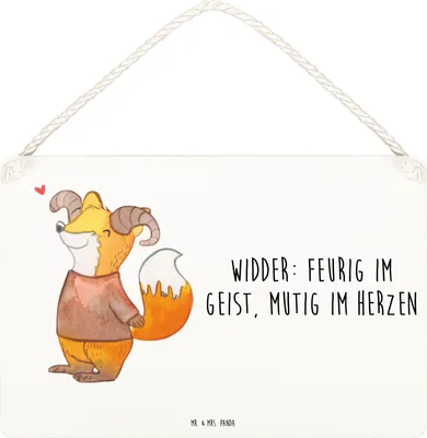 Produktbild von Mr. & Mrs. Panda Schild Widder Astologie DIN A4 - Weiß - Geschenk, Türschild, Astrologie, Holzschild, Sternzeichen, wandtafel, Geburtstagsgeschenk, Wandbild Holz