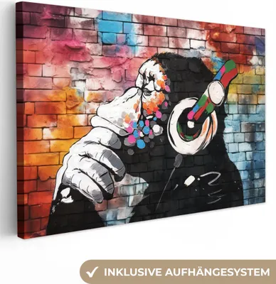 Produktbild von Leinwandbilder 120x80 cm - Graffiti - Affe - Farbenfroh - Kunst - Tier, Bilder Wohnzimmer Modern, Wanddeko