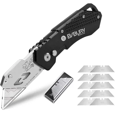 Produktbild von Universal-Klappmesser mit 10 Ersatzklingen, Gürtelclip, Safety-Lock, Schwarz