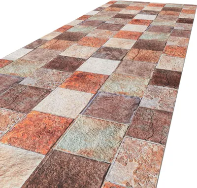 Produktbild von Küchenläufer Flur Läufer Küchenteppich Teppich Textil RANNA Braun Fliesen Robust Breite 67cm Länge 160cm