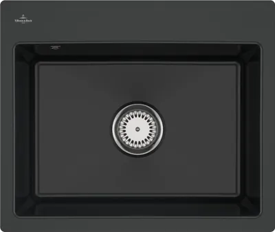 Produktbild von Villeroy & Boch 33091FR7 Subway 60 S flat Keramikspüle Flächenbündiger Einbau Unterschrankbreite ab 60 cm Pure Black Keramik Handbetätigung - inkl.