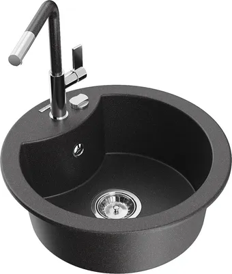 Produktbild von Mexen Diego 1-Becken-Granitspüle mit Mischbatterie Flora, Schwarz/Gold metallisch - 6512-76-670401-08