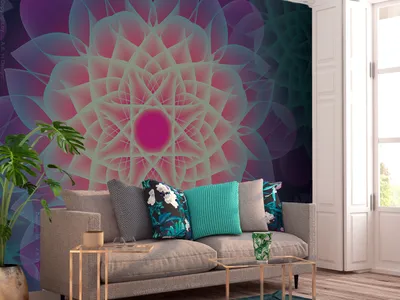 Produktbild von Vlies Fototapete 3D Effekt 400x280 cm Tapeten Wandtapete XXL geometrische Muster Abstrakt violett Blumen n-A-1289-a-a