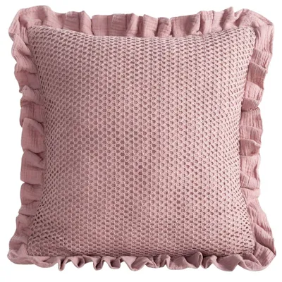 Image de EUROFIRANY | Housse de coussin - 45 x 45 cm - Coton - rose - Housse de coussin décorative - Motif gaufré