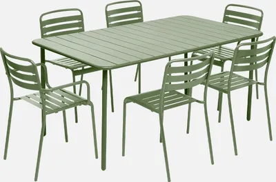 Produktbild von sweeek - Gartentisch aus Stahl 2 Sessel und 4 Stühle - Grün