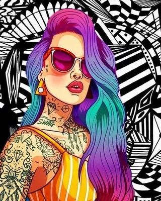 Obrázok produktu pre DIAMANTOVÁ MOZAIKA: DIEVČA S TATUÁŽAMI, 30x40 cm. Kreatívna