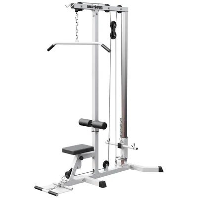Produktbild von GORILLA SPORTS® Latzugstation - Verstellbar, 120x56x195cm, inkl. Gerade Stange und Latzugstange, 30mm, Weiß - Latzugturm, Fitnessstation